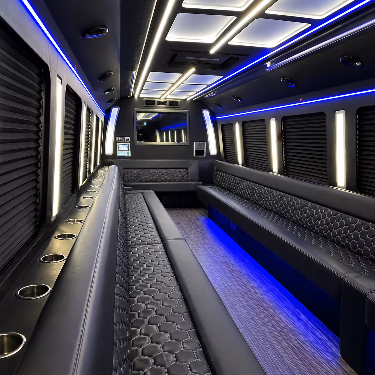 Wedding guests seated inside a party bus serving Antioch