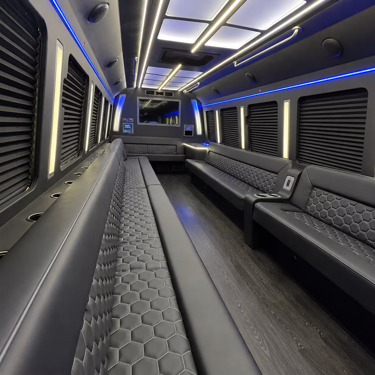 White party bus exterior