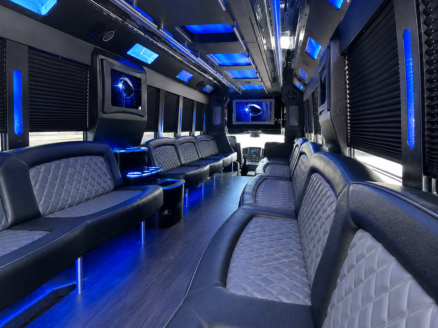 White party bus exterior